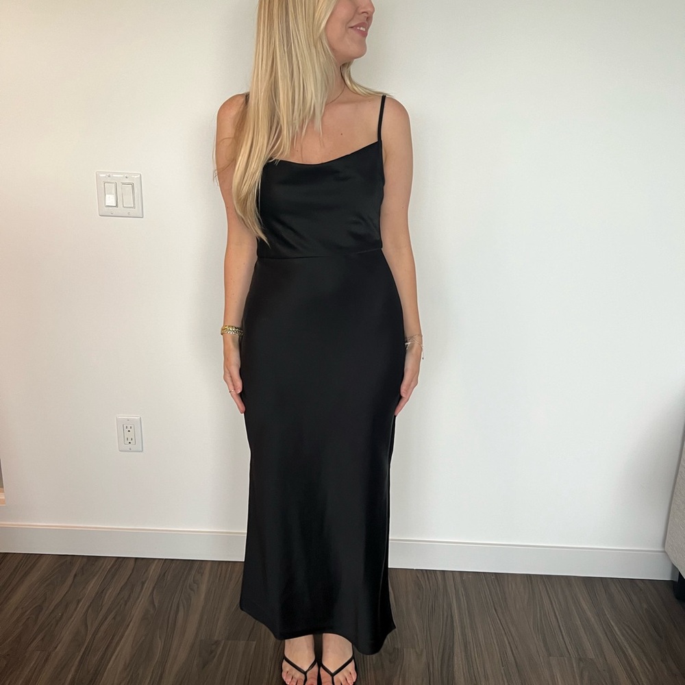 BHLDN Black Satin Midi Dress